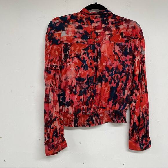 Soft Surroundings Red Blue Abstract Floral Print Boho Blouse Womens Xs Fall Top - Picture 5 of 8